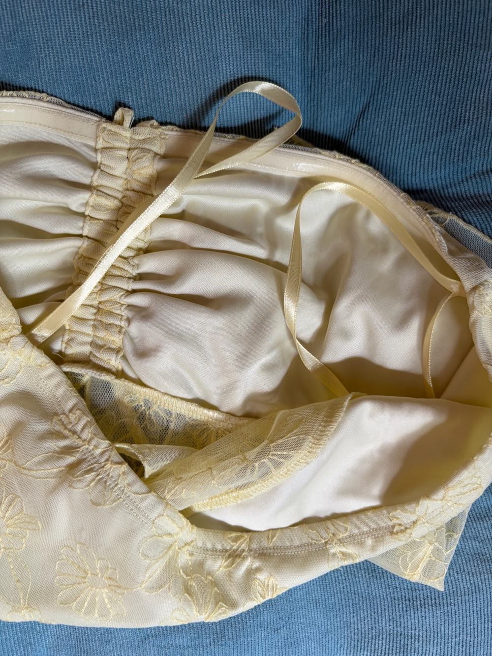 Women’s Butter Yellow Floral Lace Babydoll Chemise tube top with halter straps - Picture 6 of 7